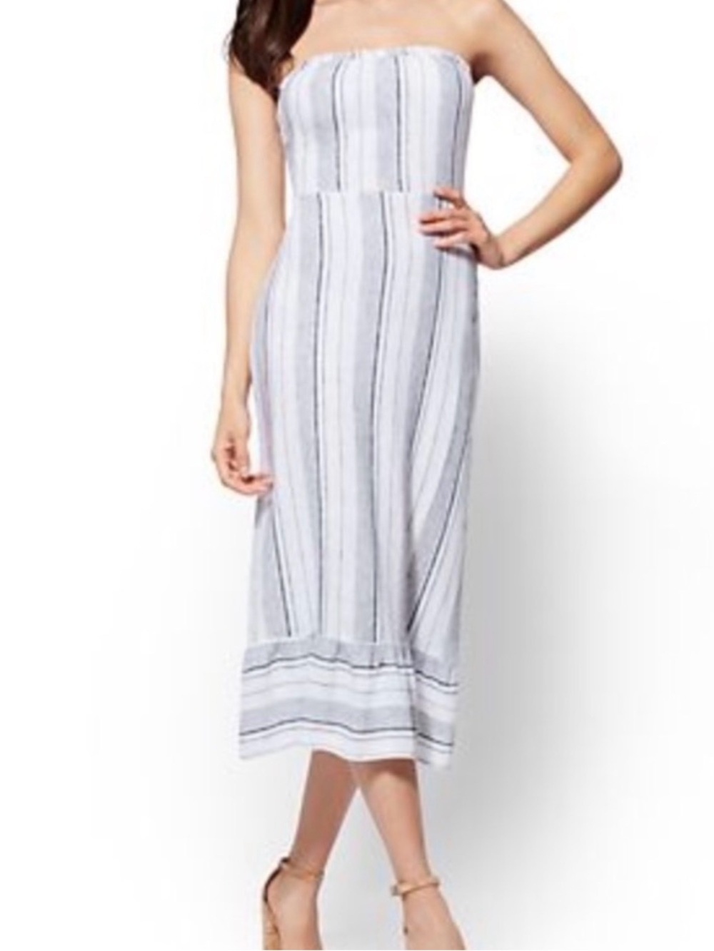 New York & Company NWT Striped Linen Tie-Back Strapless Midi Dress Size Medium